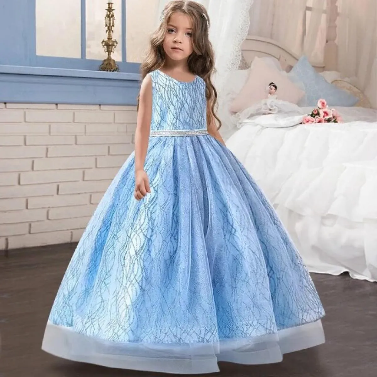 2023 Luxury Girl's New V-neck Sequin Tulle Party Evening Dress with Christmas Ball