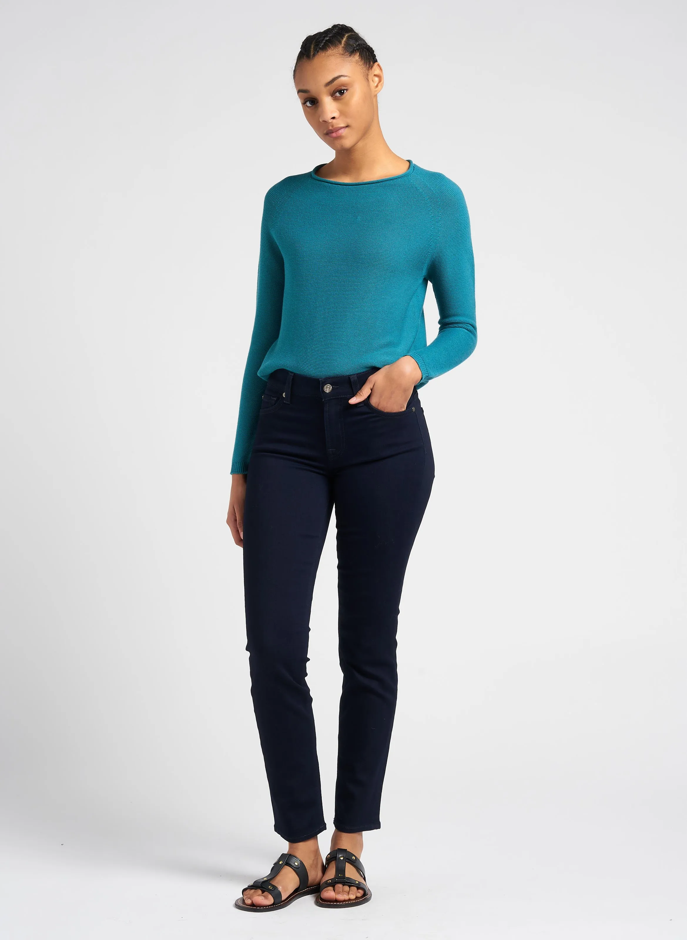  7 FOR ALL MANKIND   ROXANNE MAJESTY - Jeans slim a vita medio-alta in misto cotone | Blu