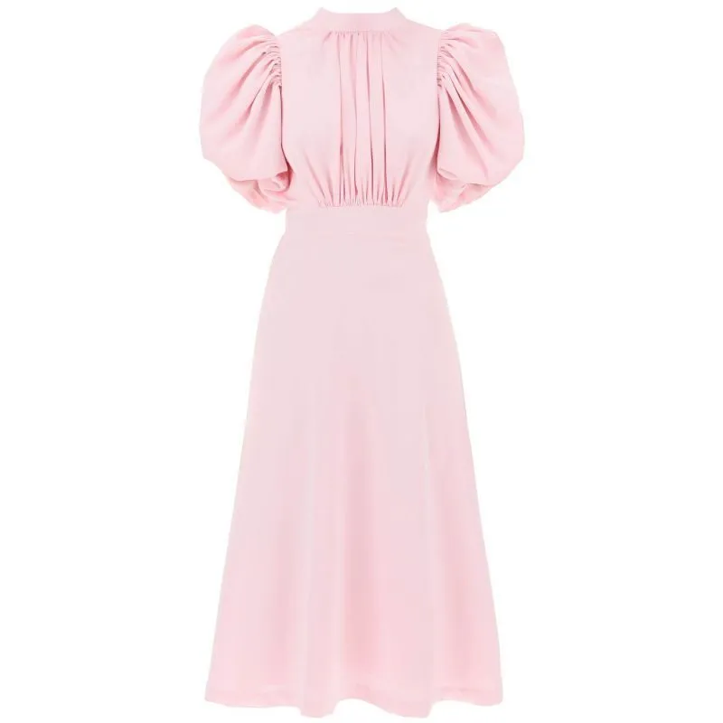 Abito midi in satin con maniche a palloncino