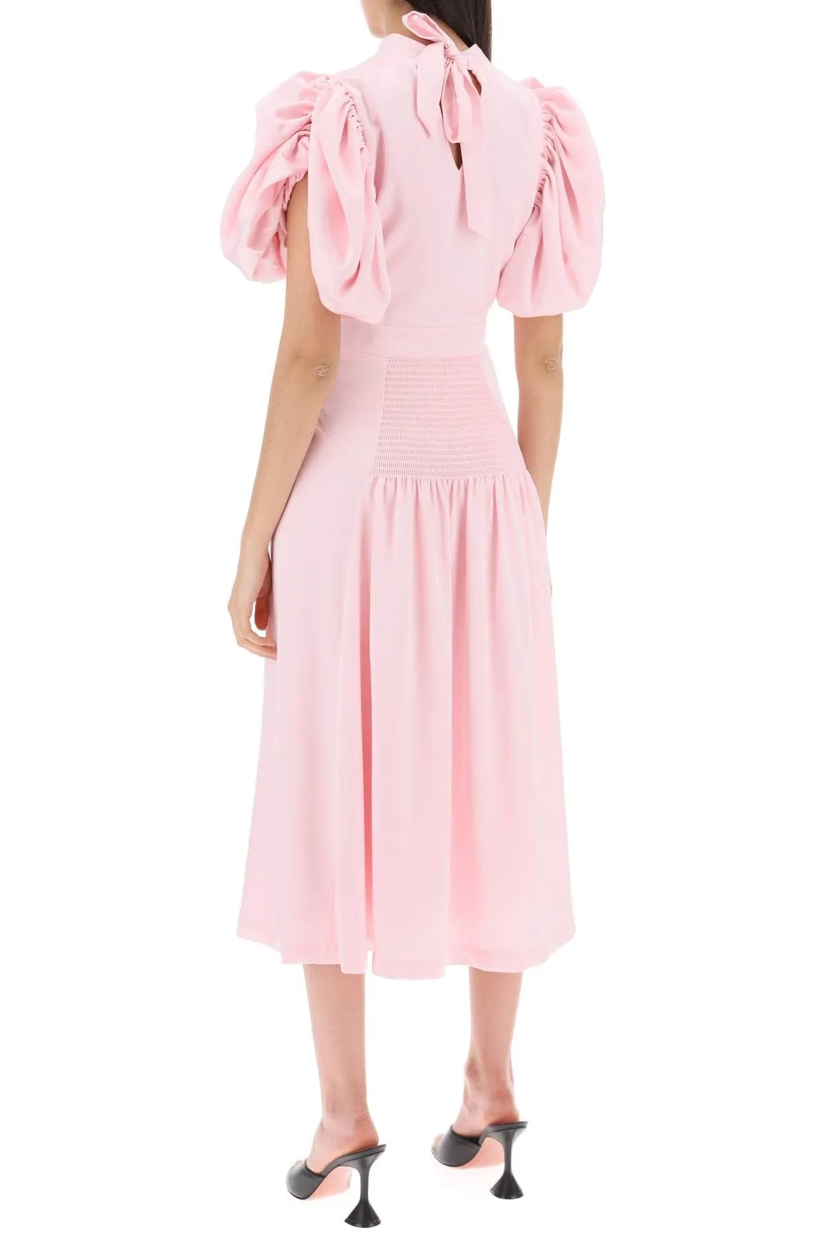 Abito midi in satin con maniche a palloncino