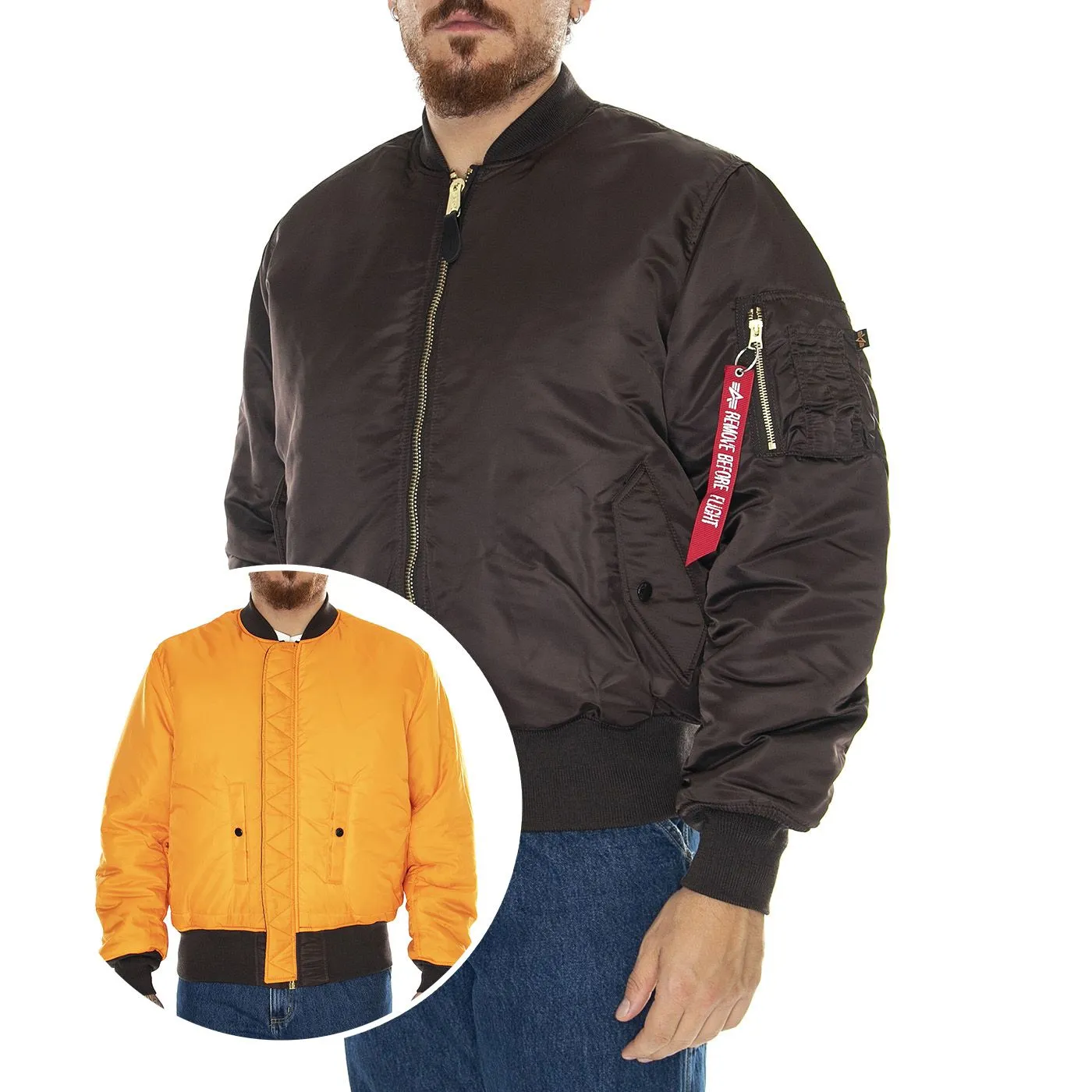 Alpha Industries MA-1 Hunter Brown - Giacca Invernale Reversibile Uomo Marrone    