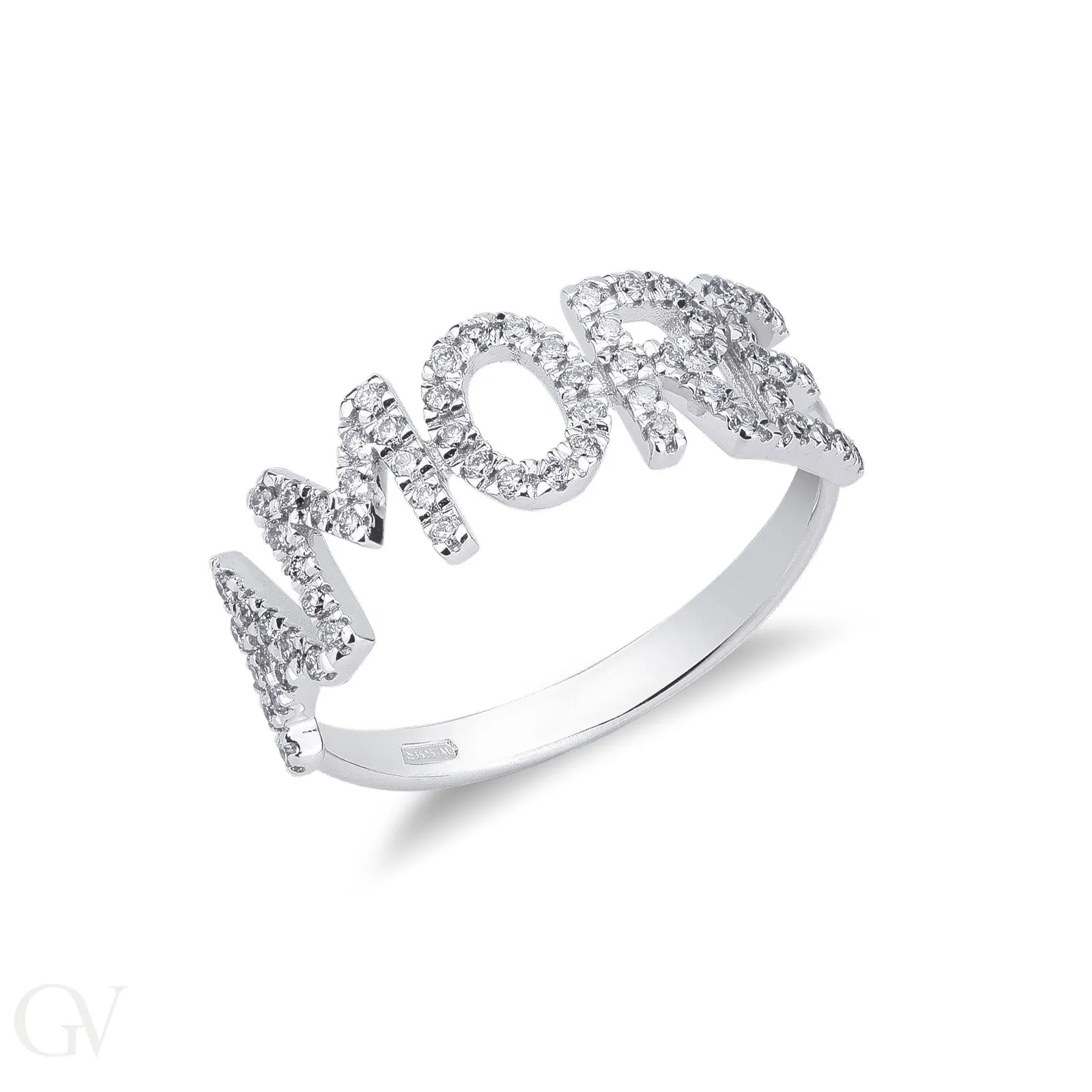 Anello con scritta personalizzabile in oro Bianco 18k e diamanti, AMORE