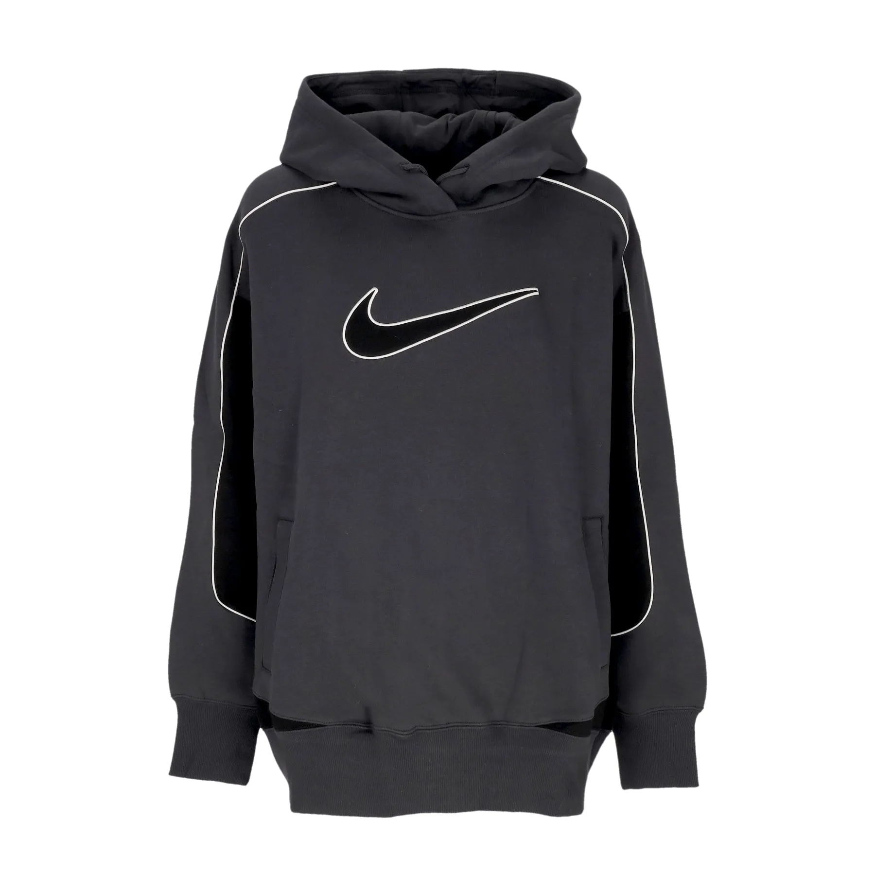 Anthracite, Black, and White Oversize Swoosh Hoodie for Women