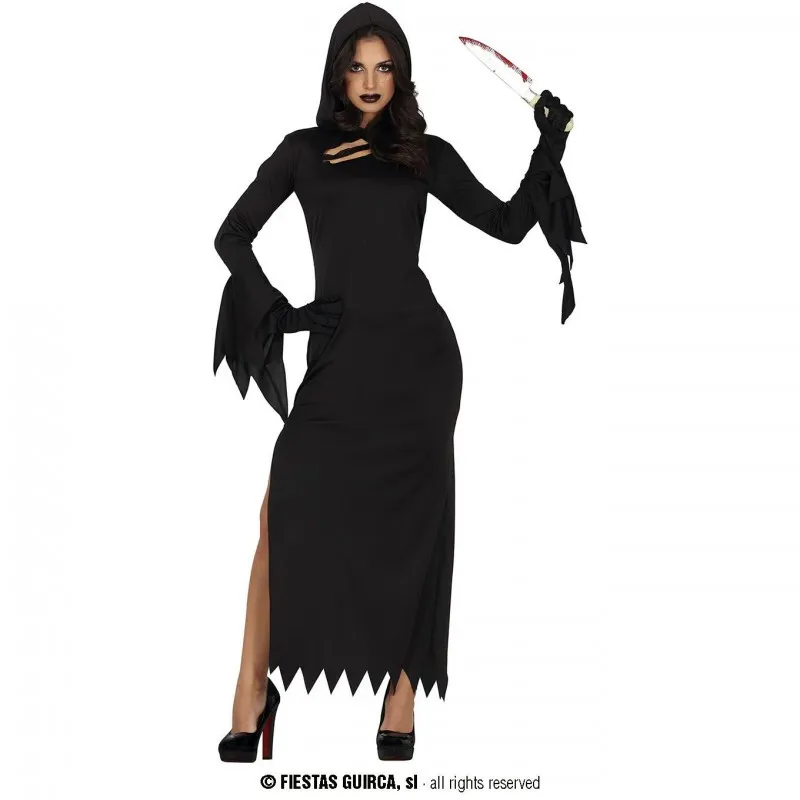 Assassin Witch Costume Size M - Black Hooded Dress for Halloween and Carnival Horror Parties - No Accessories.