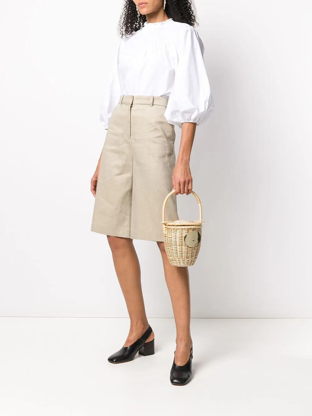 Beige woven bucket bag - Patou, for women.