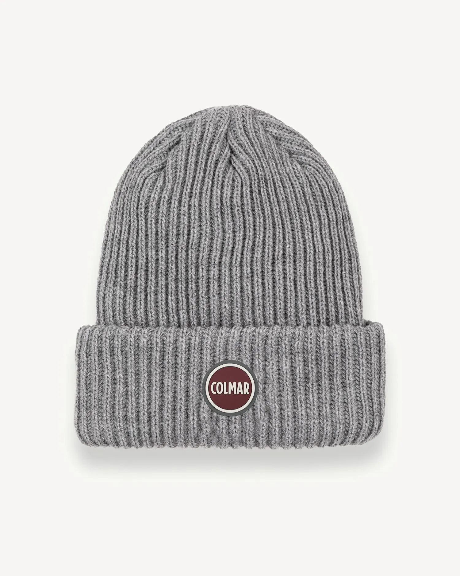 Berretto grigio a coste inglesi con logo bollo applicato