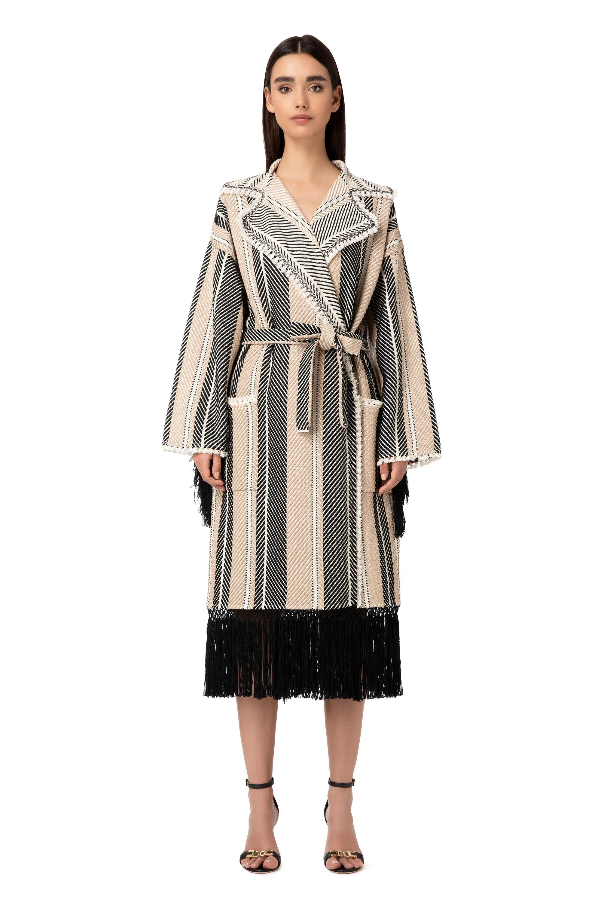 Bicolor fringed deconstructed coat.