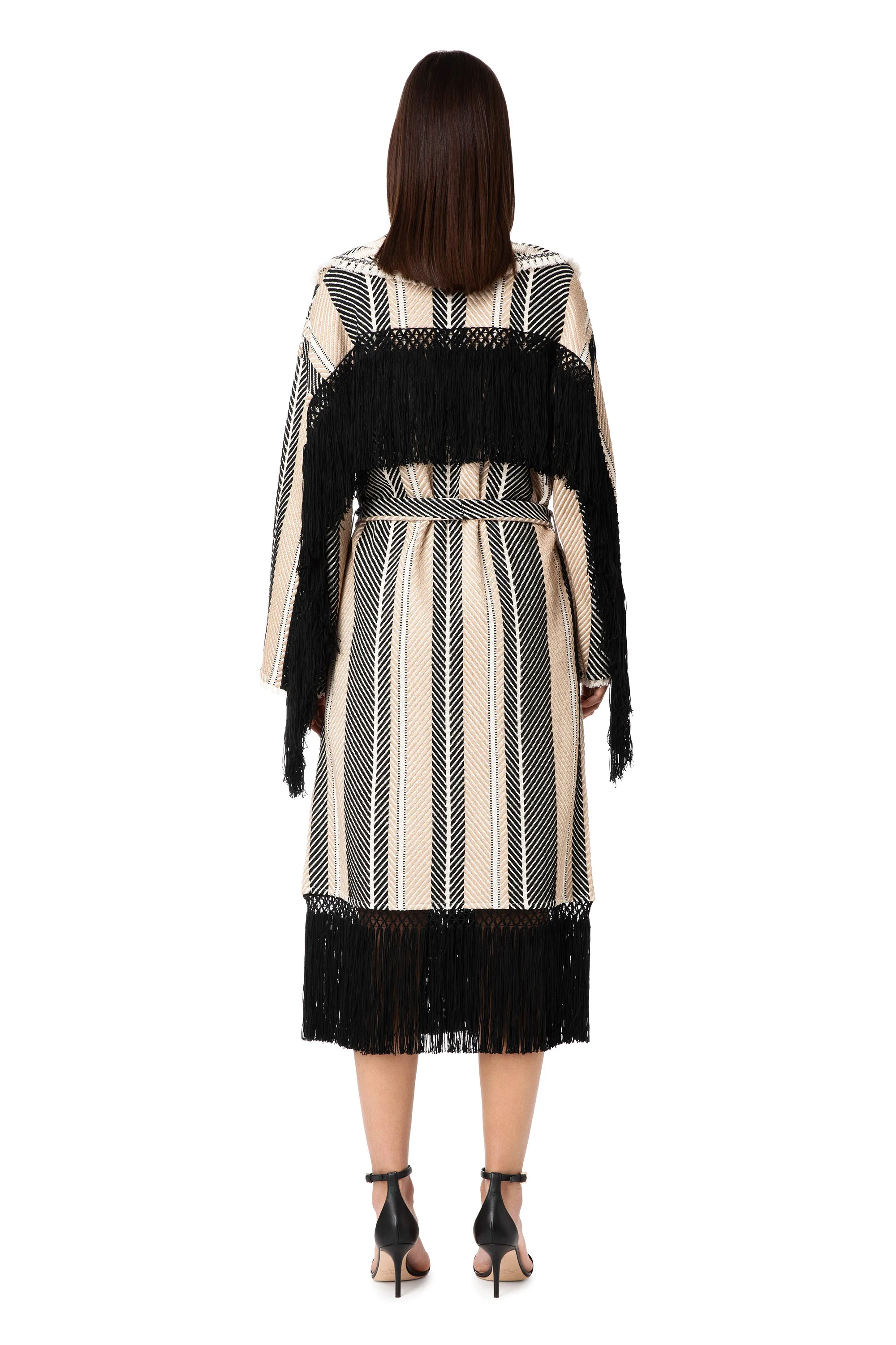 Bicolor fringed deconstructed coat.