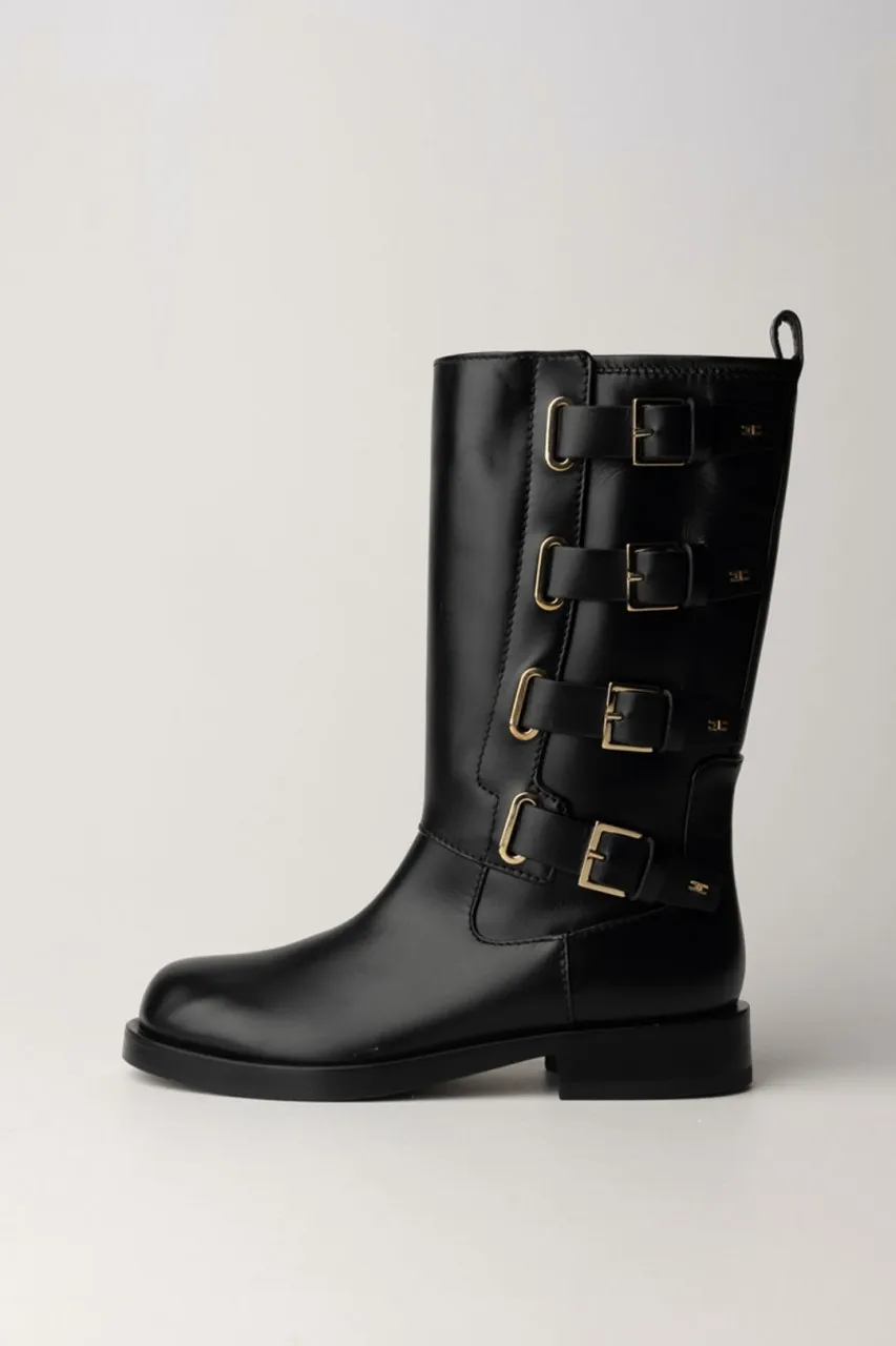 Biker boots with buckles black.