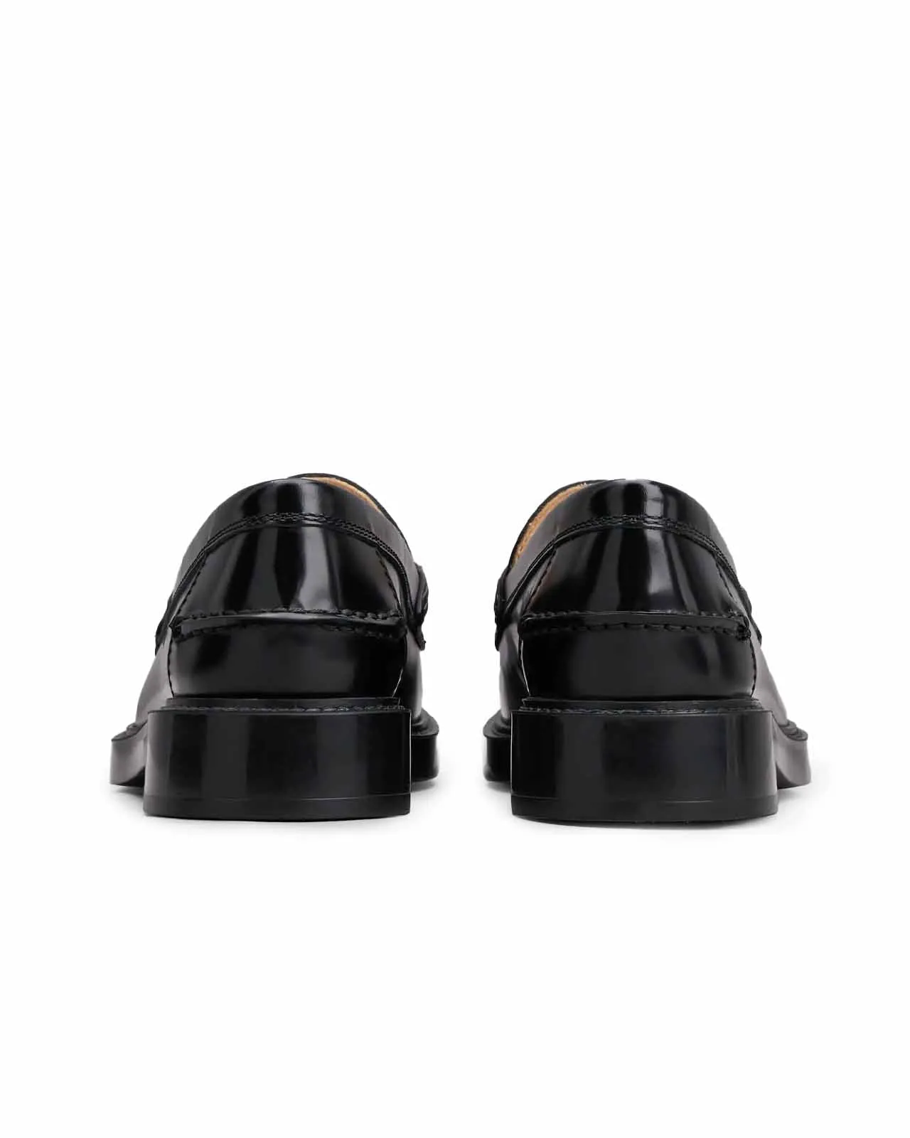 black brushed leather loafer with gold chain