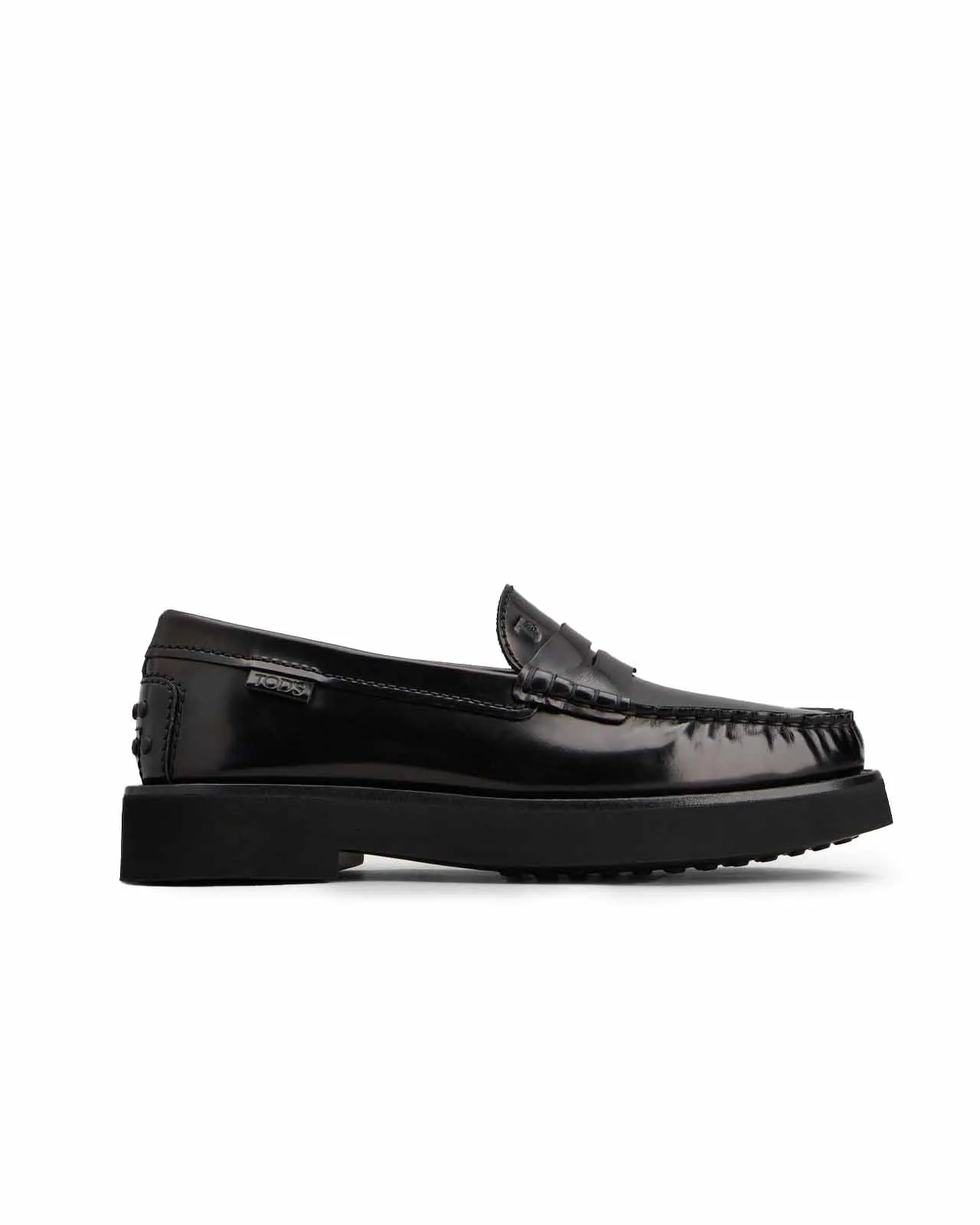 Black brushed leather platform moccasin