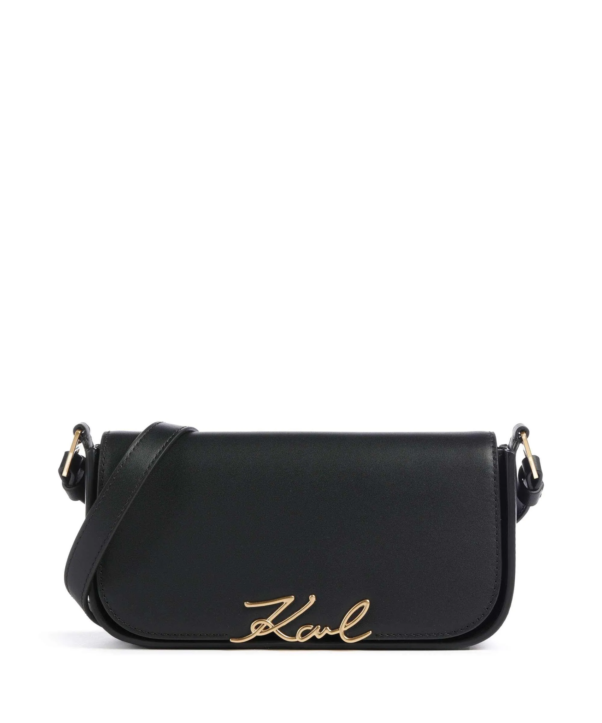 Black Cowhide Leather K/Signature Crossbody Bag by Karl Lagerfeld
