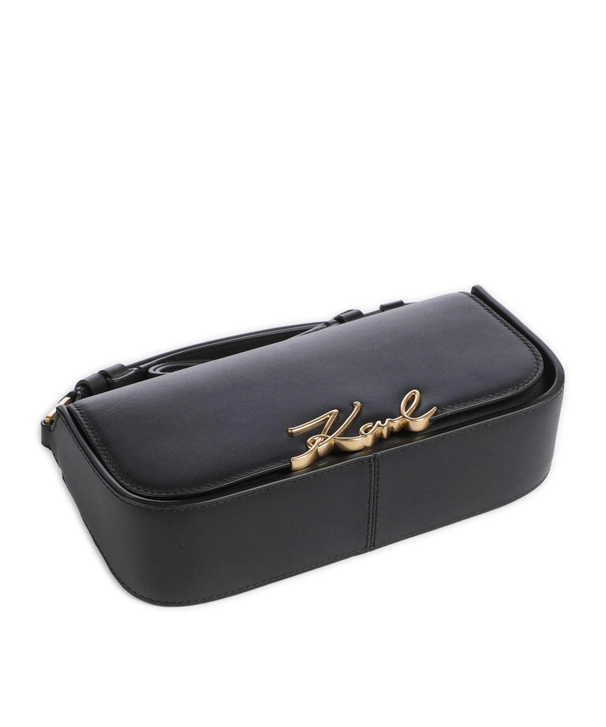 Black Cowhide Leather K/Signature Crossbody Bag by Karl Lagerfeld