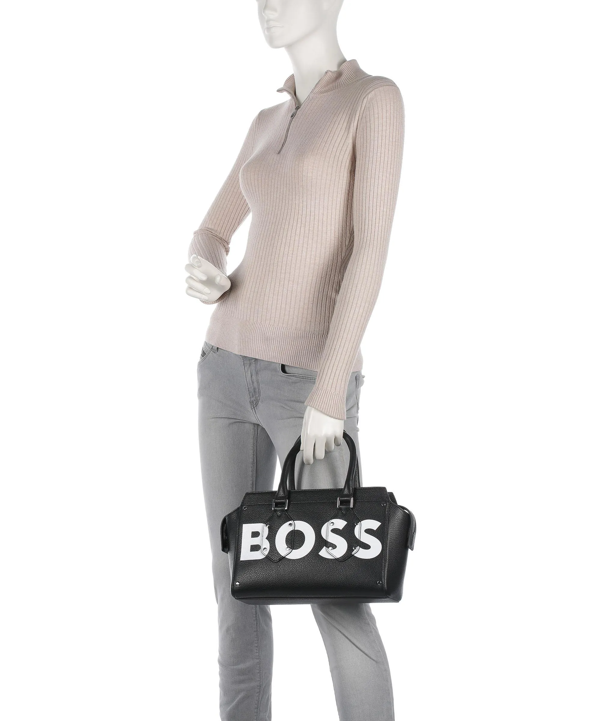 Black Grain Leather Handbag by BOSS Ivy