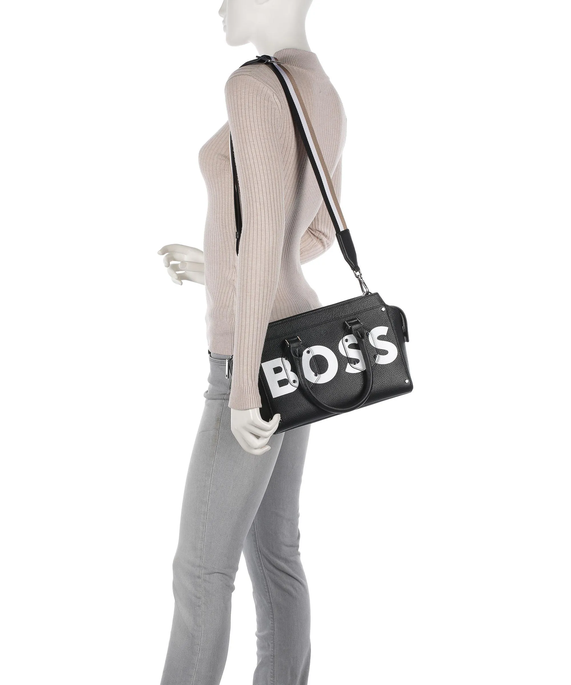 Black Grain Leather Handbag by BOSS Ivy