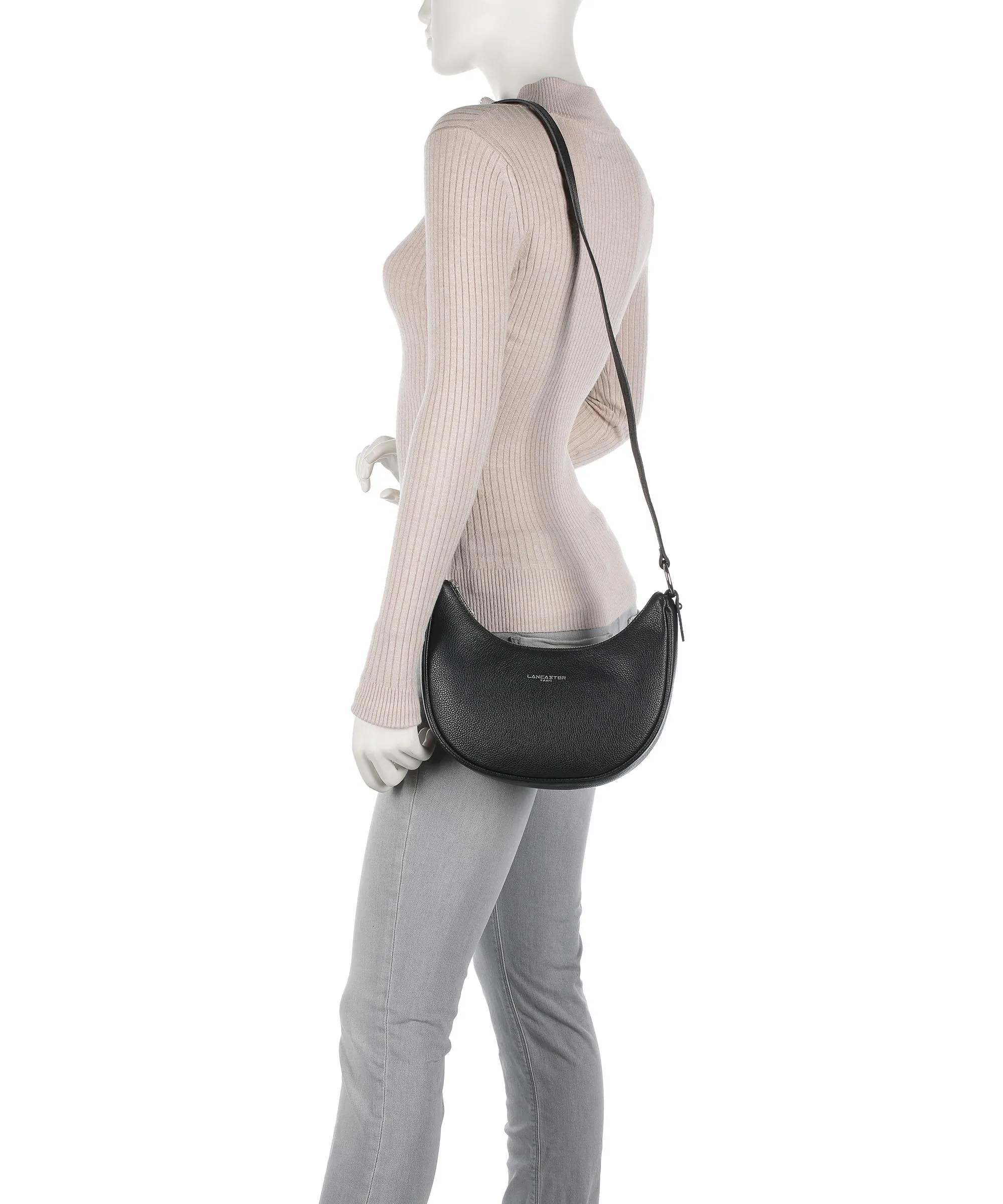 Black Grained Calfskin Shoulder Bag by Lancaster Firenze