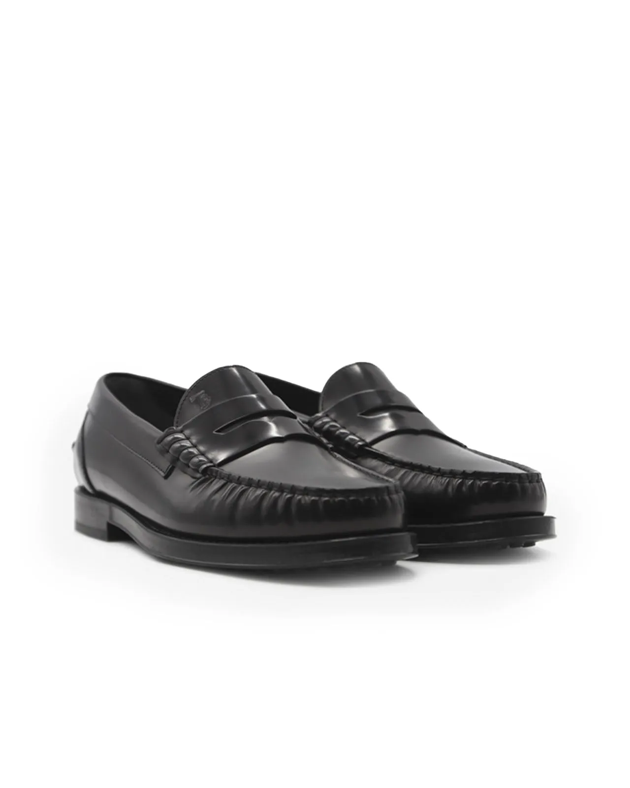 Black leather moccasin with rubber soles