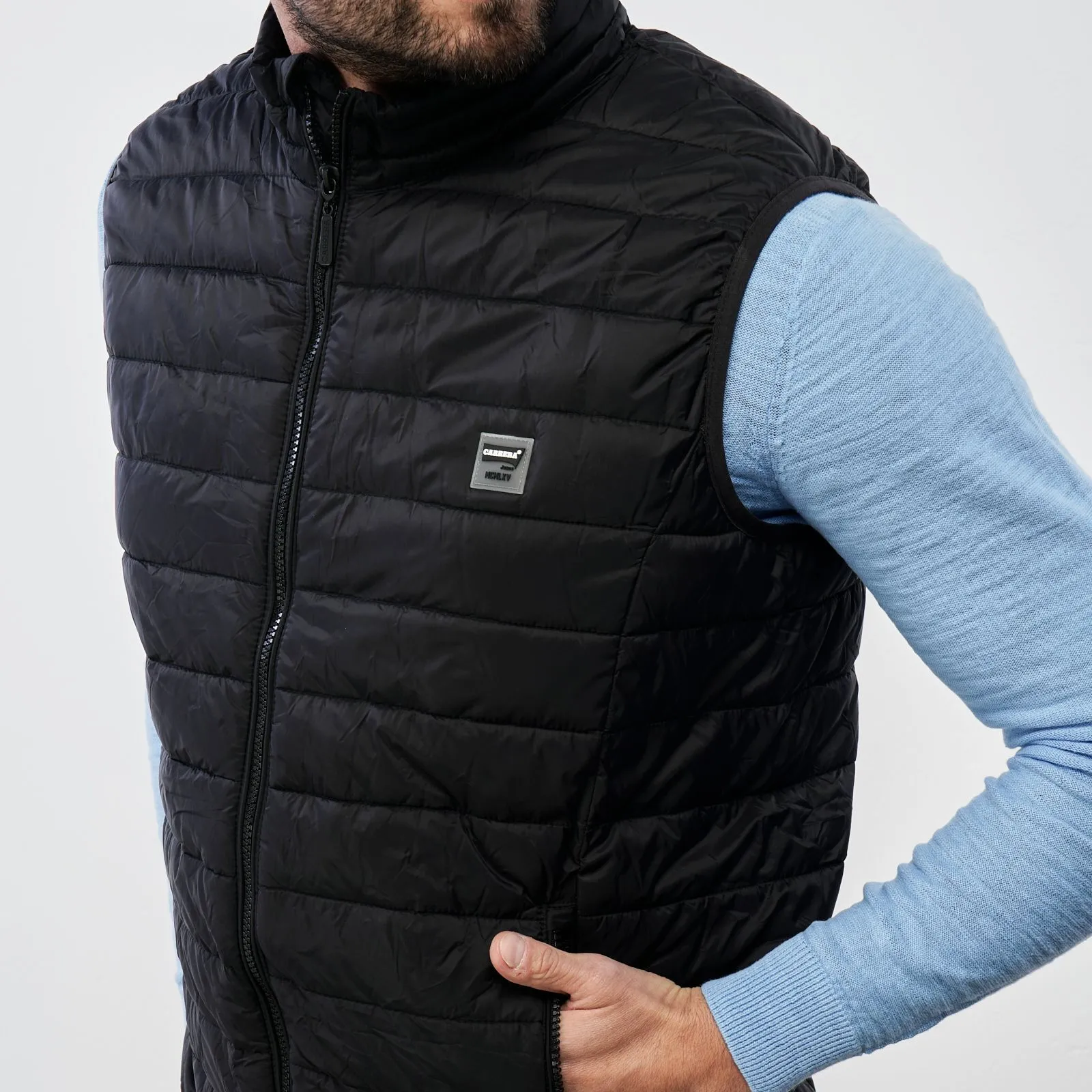 Black padded vest with pockets and zip