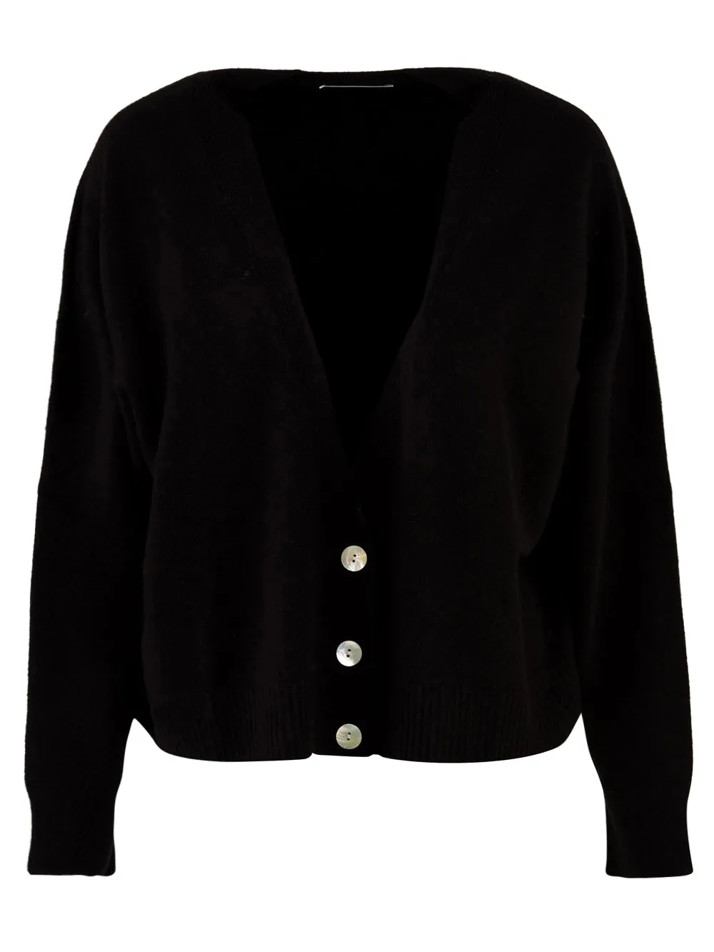 Black three-button women's cardigan.