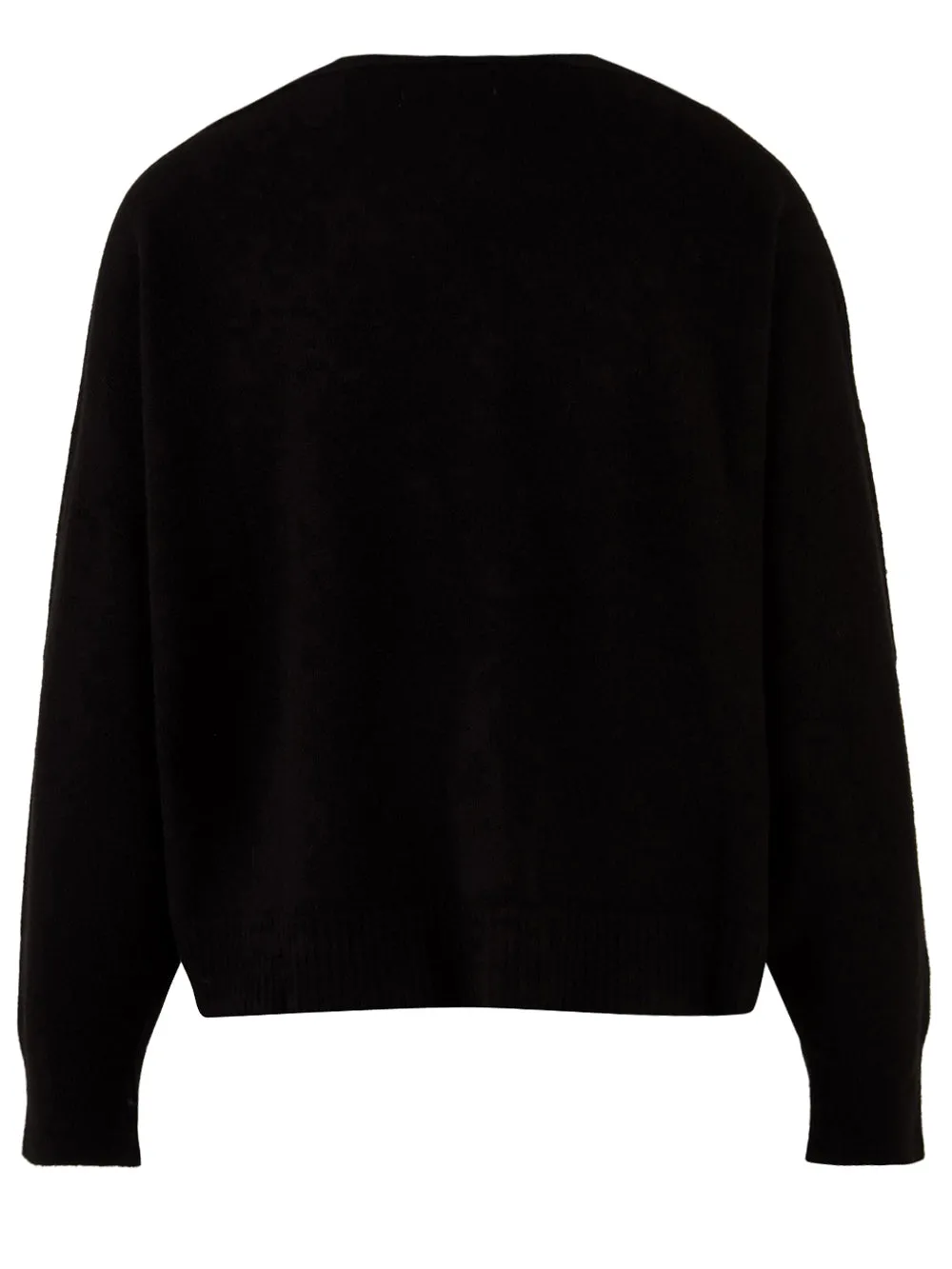 Black three-button women's cardigan.
