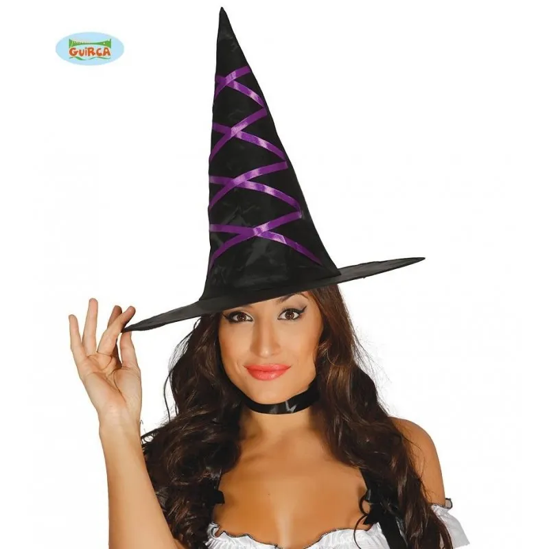 Black witch hat with purple ribbon for Halloween/carnival parties and themed parties 100% polyester