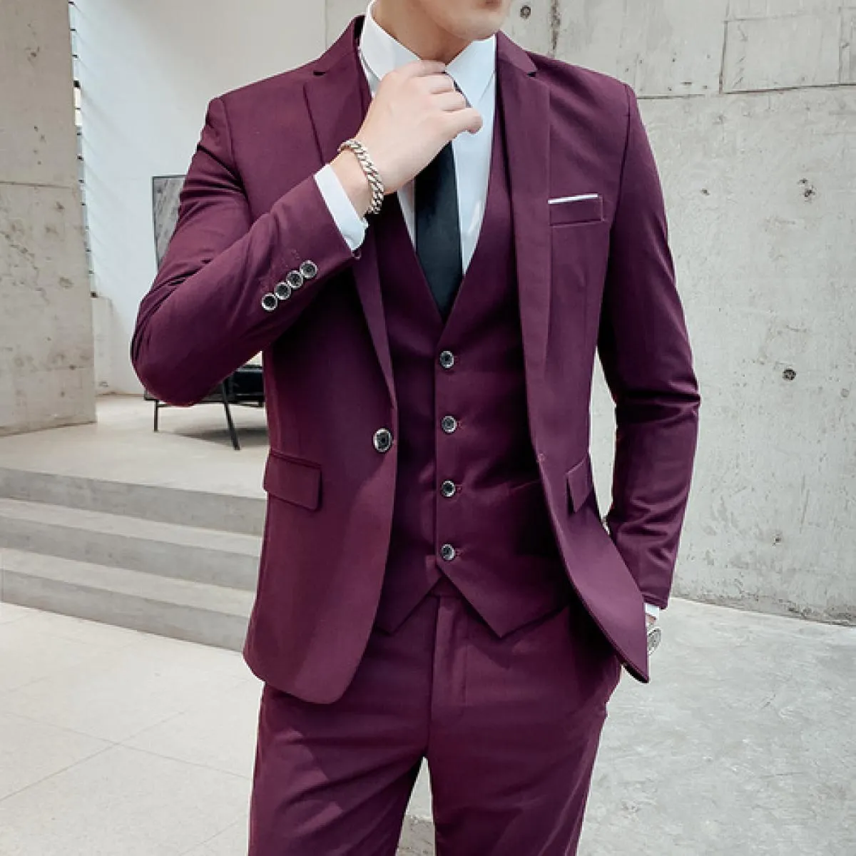 Blazer da sposo da uomo d'affari, pantaloni, abito da sposa, banchetto, tinta unita, vestibilità slim, giacca, cappotto, gilet,