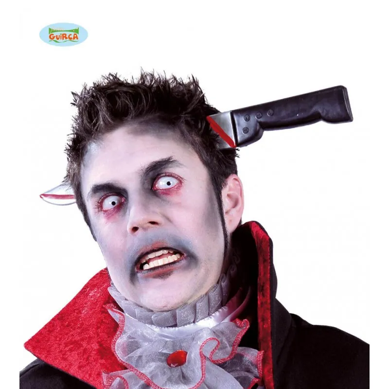 Bloody Fake Plastic Knife Headband for Halloween, Carnival, and Themed Parties.