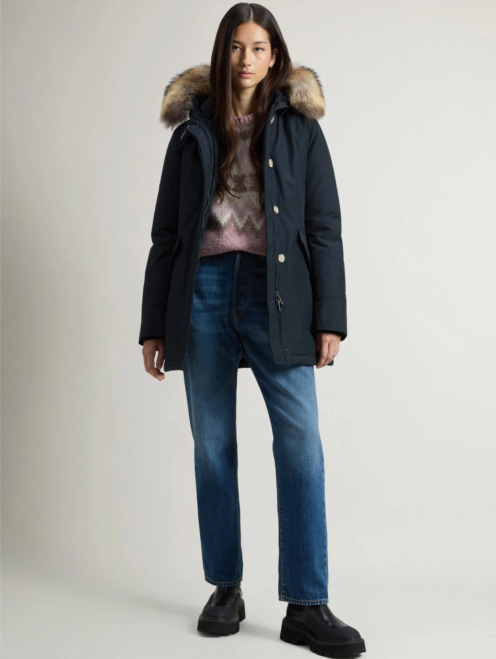 Blue Arctic Hooded Parka with Raccoon Fur