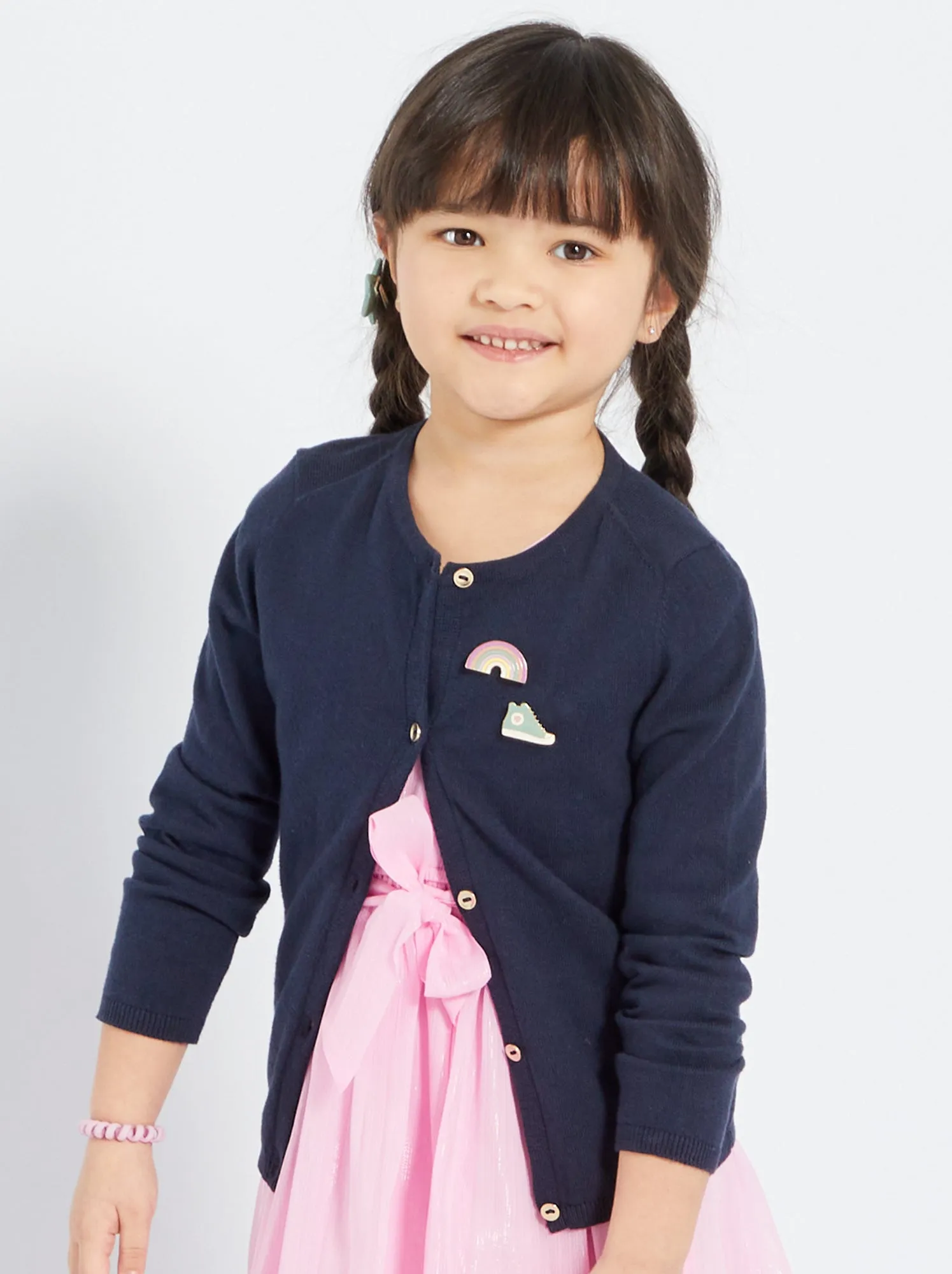 Blue fine knit cardigan.