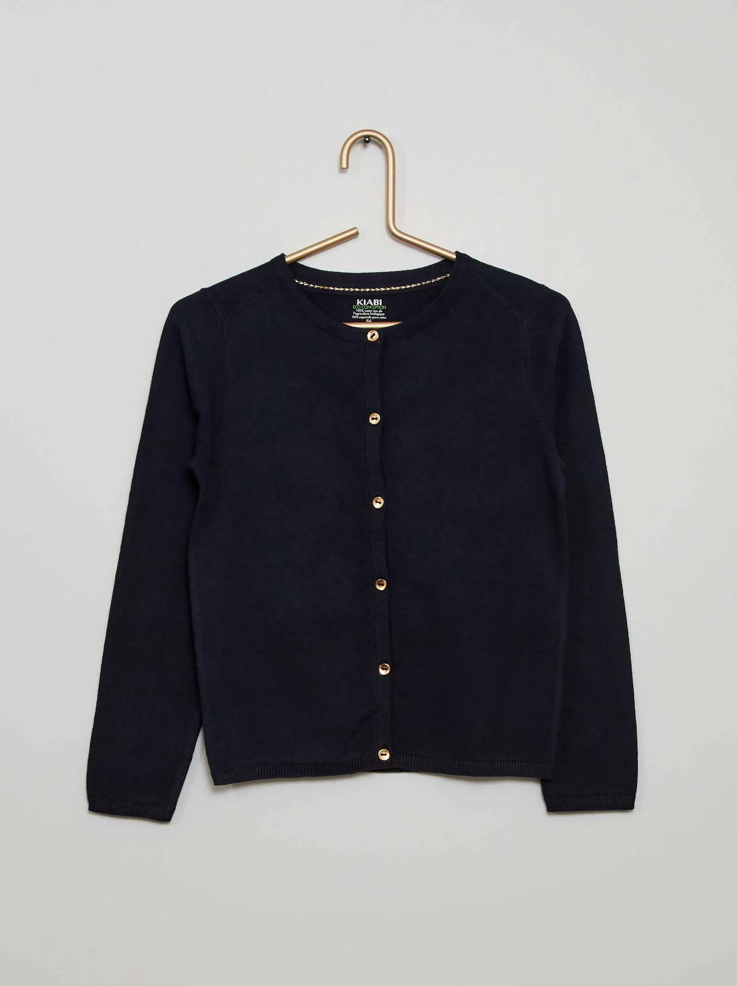 Blue fine knit cardigan.