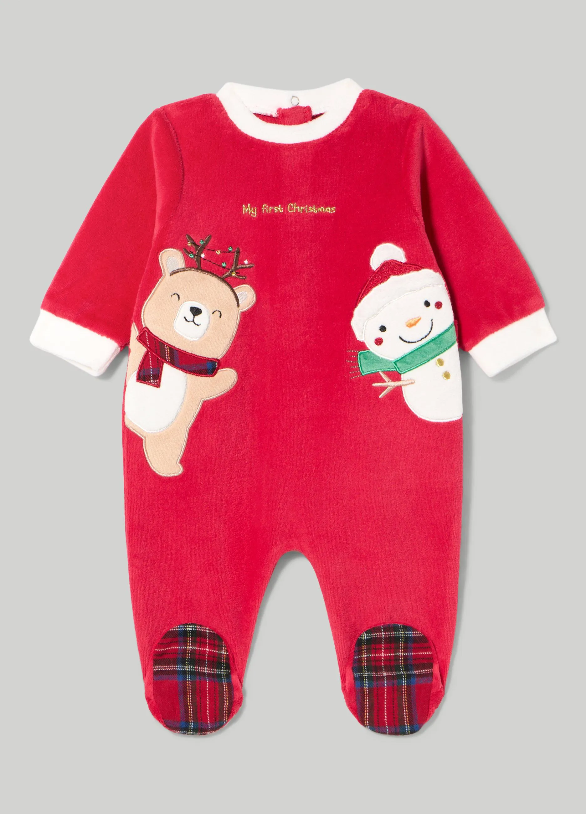 BLUKIDS  Tutina in ciniglia con ricami ed applicazioni natalizie neonata
