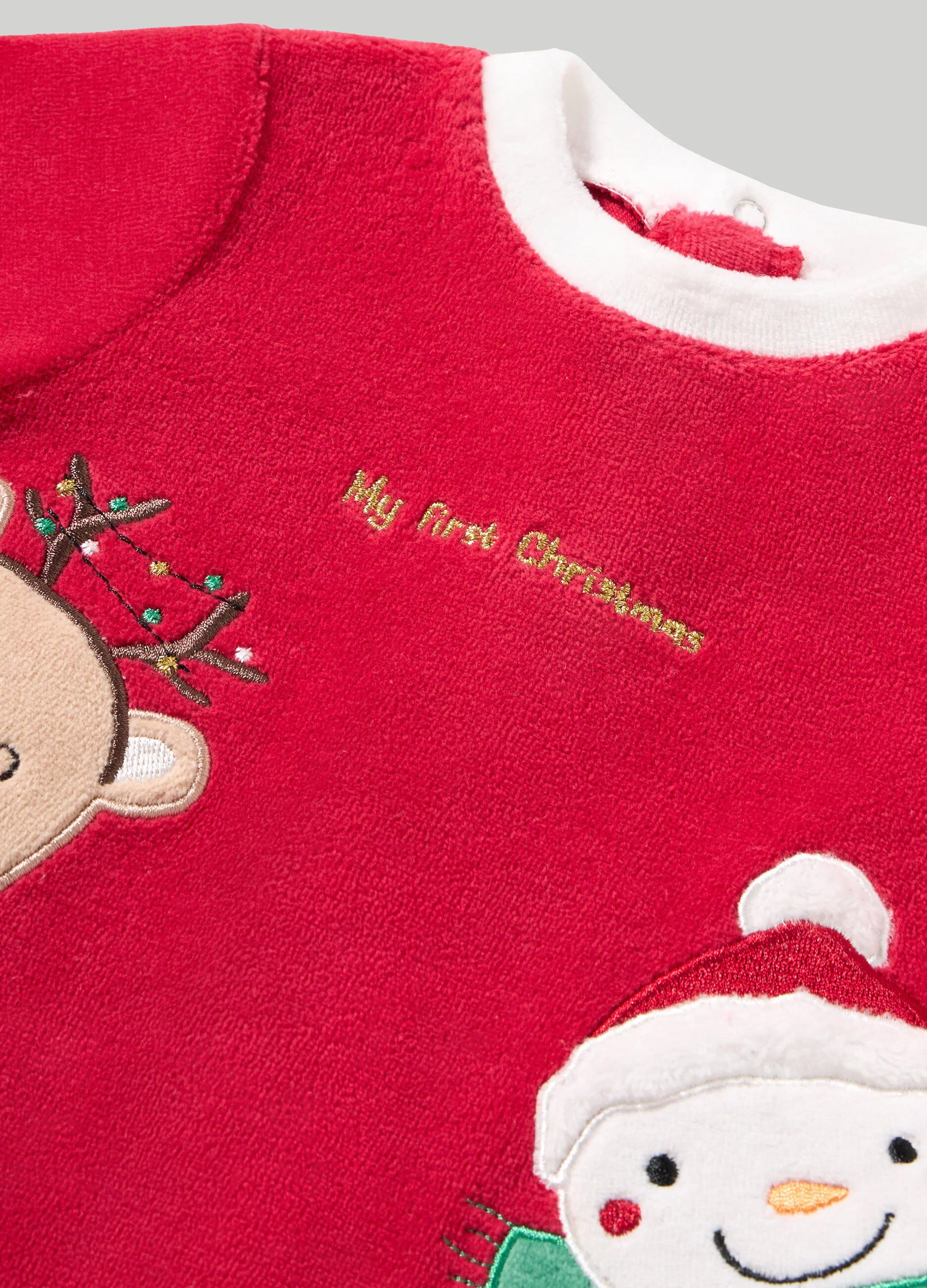 BLUKIDS  Tutina in ciniglia con ricami ed applicazioni natalizie neonata