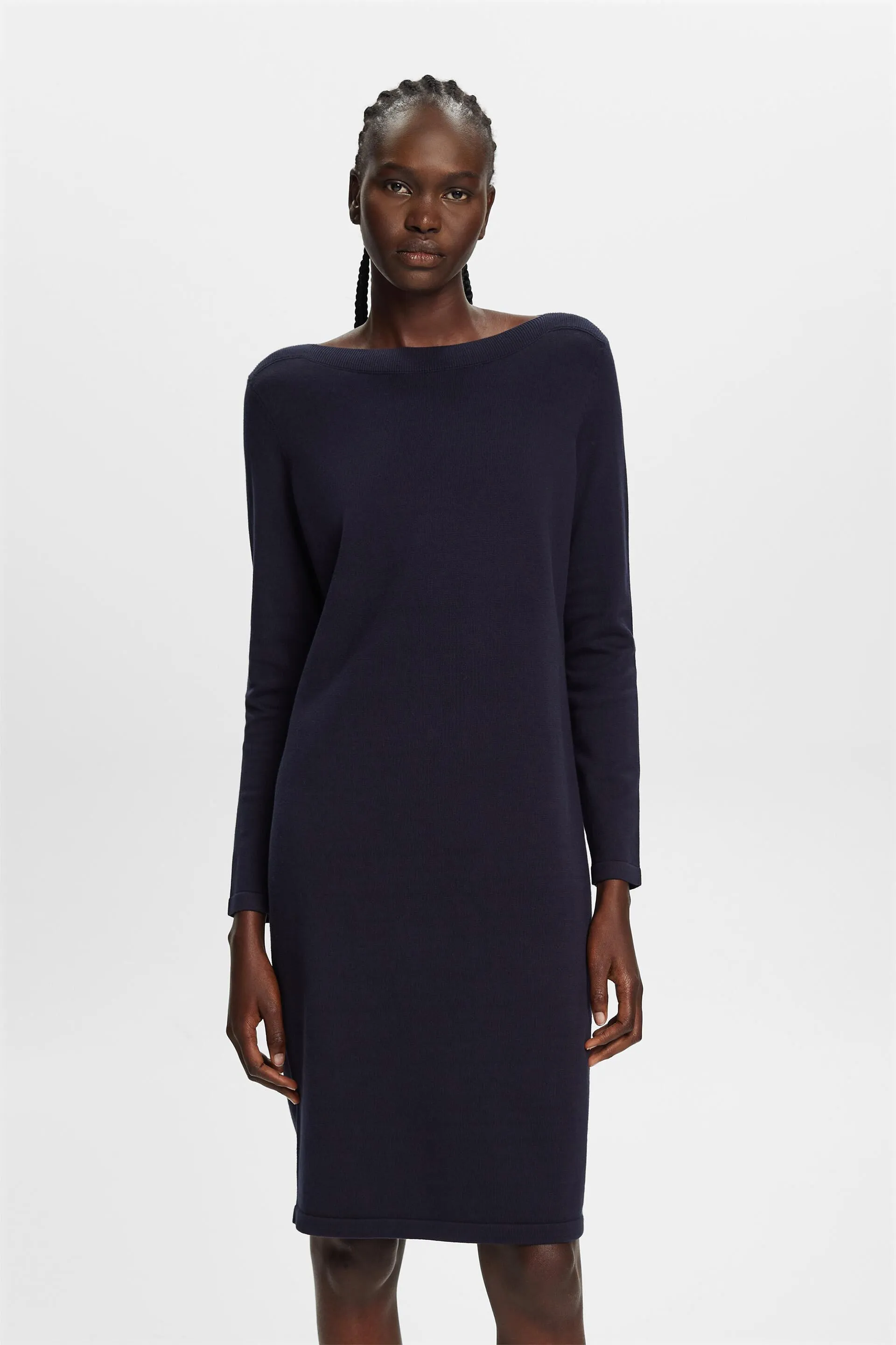 Boat neck dress.