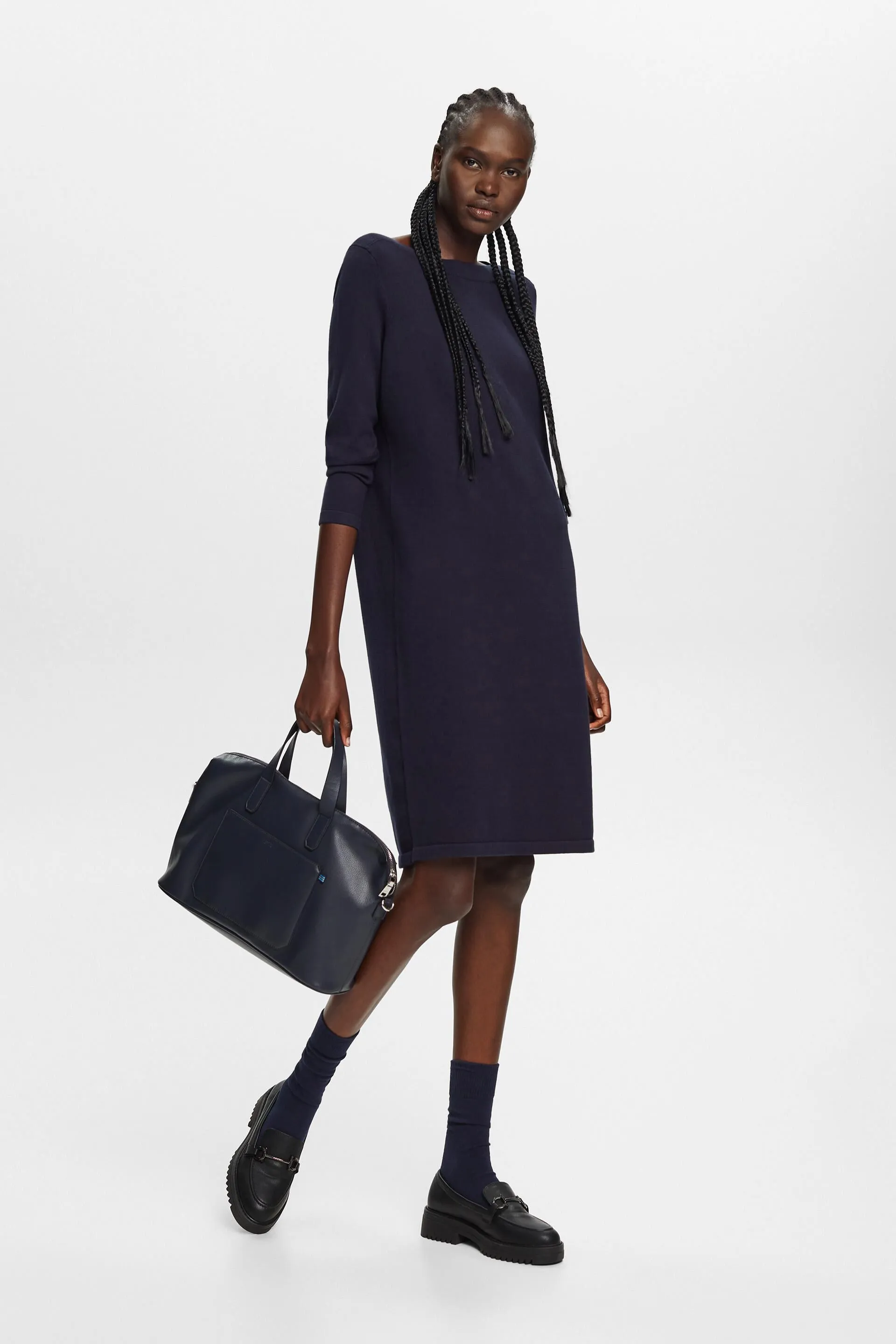Boat neck dress.