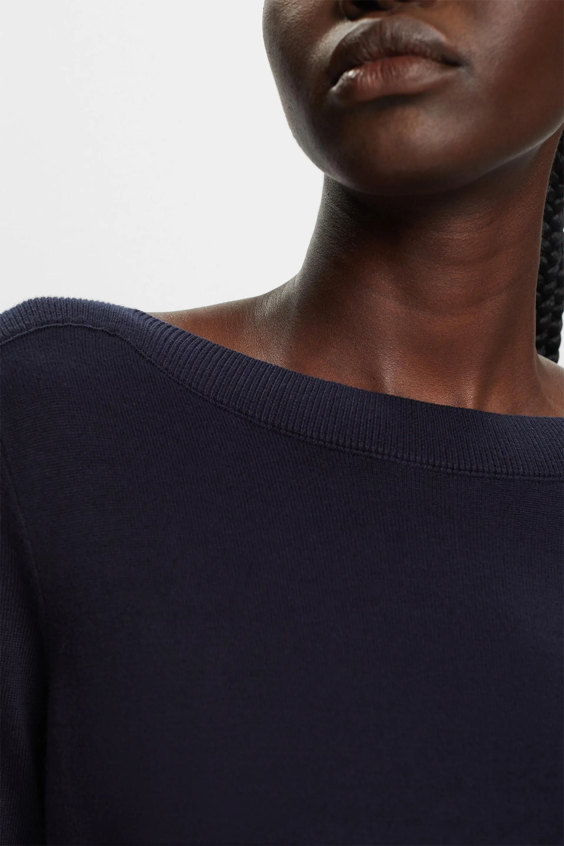 Boat neck dress.