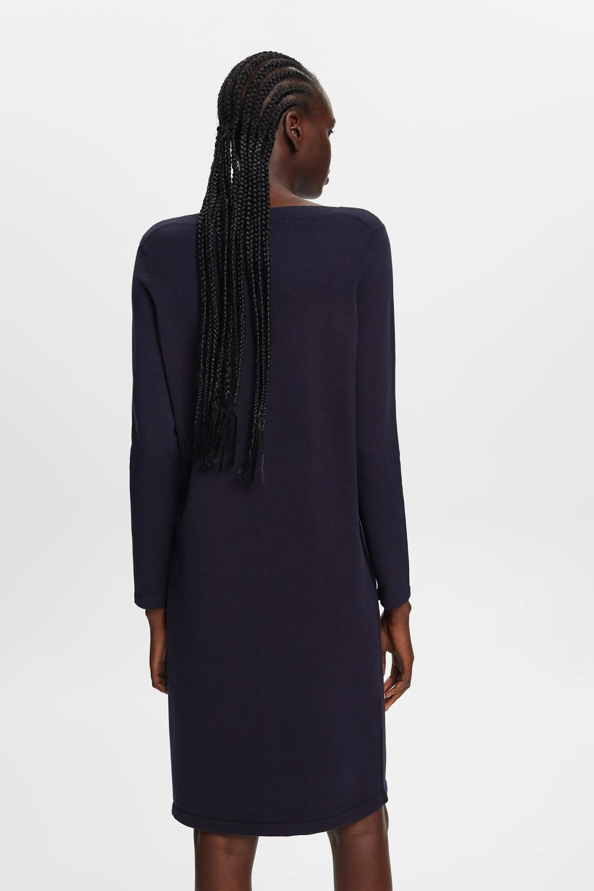 Boat neck dress.
