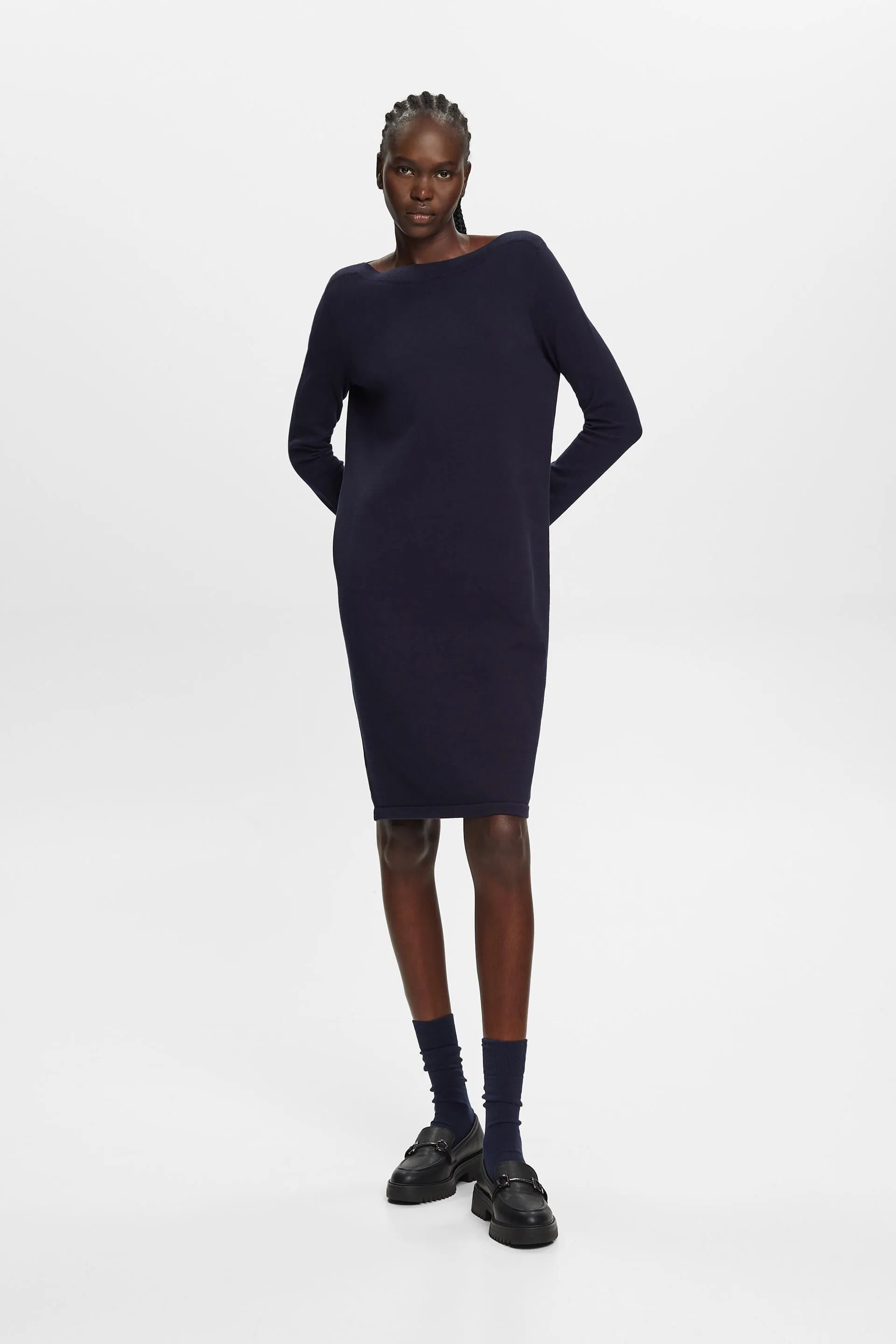 Boat neck dress.