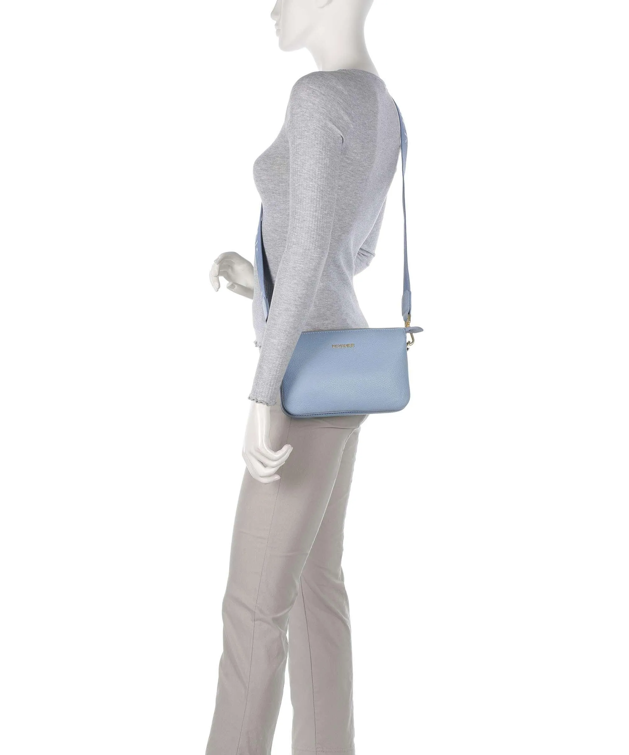 Bogner Wallis Taja Crossbody Bag in Light Blue Grained Calfskin Leather