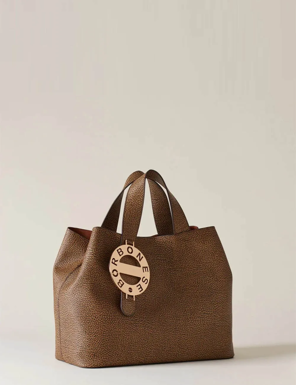 Borbonese Shopper Tote Bag 011 Natural Canvas Handbag Medium