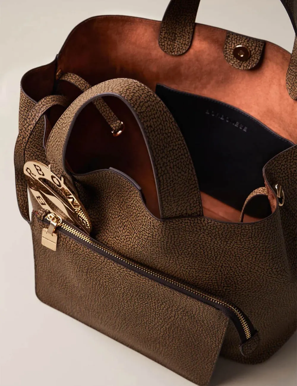 Borbonese Shopper Tote Bag 011 Natural Canvas Handbag Medium