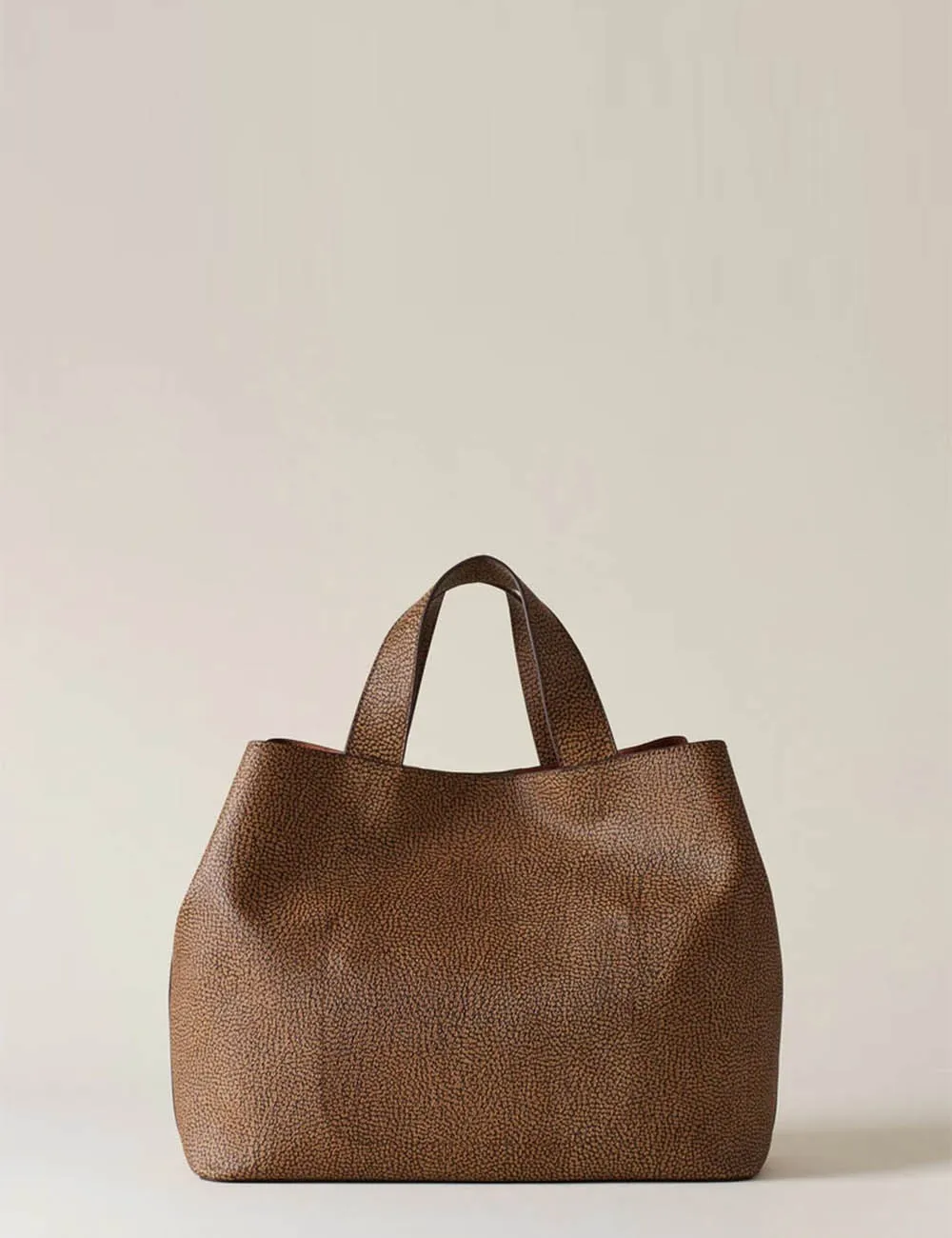 Borbonese Shopper Tote Bag 011 Natural Canvas Handbag Medium