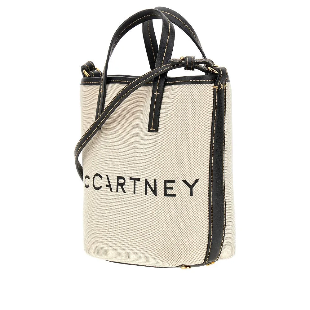 Borsa a secchiello in tela con stampa logo