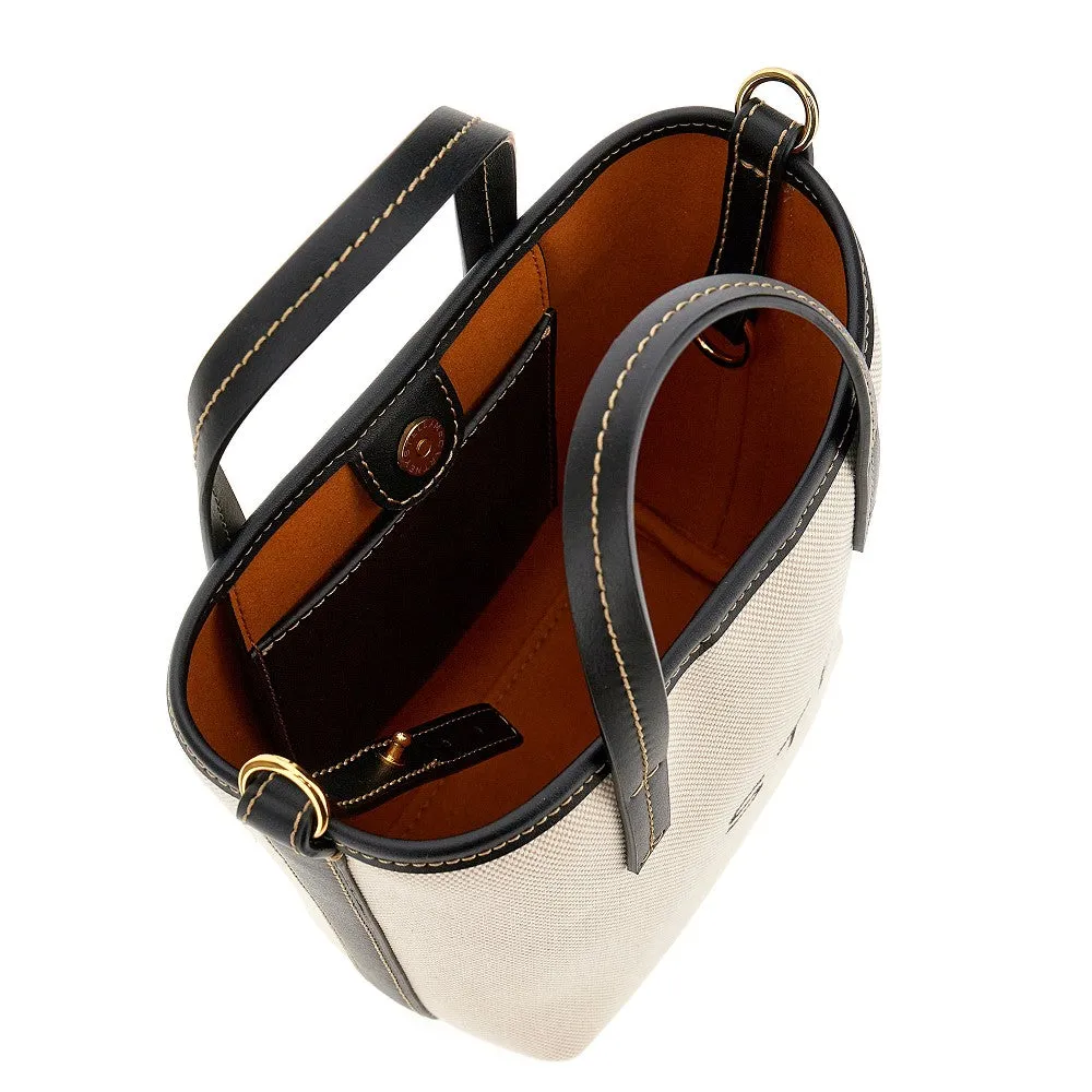 Borsa a secchiello in tela con stampa logo