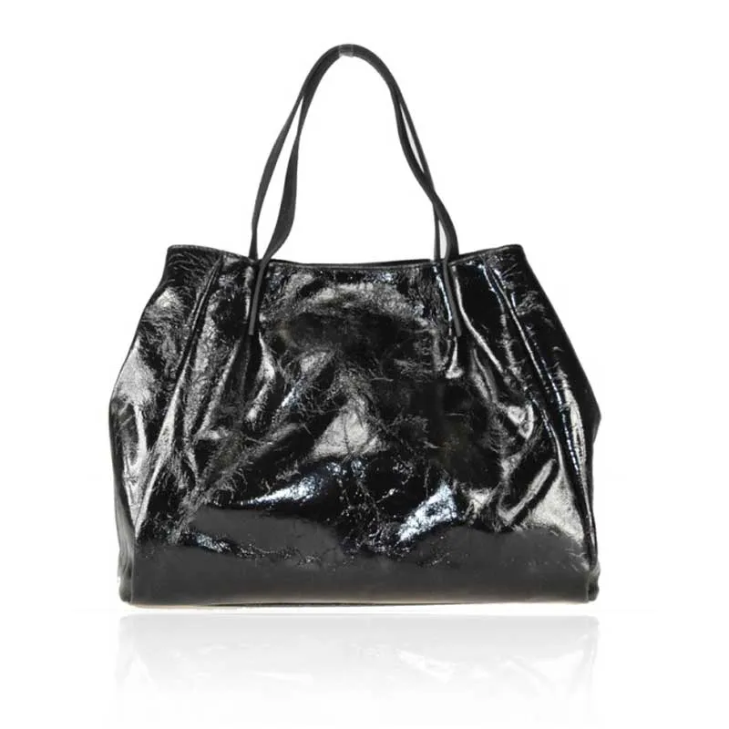 Genuine Leather Shoulder Bag with Patent Naplak Finish - Code 35208