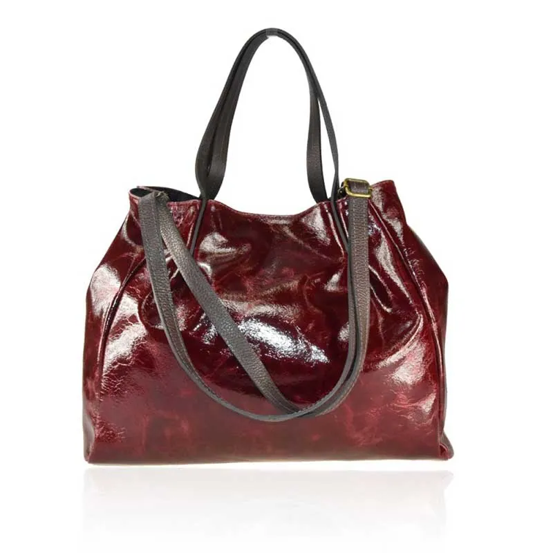 Genuine Leather Shoulder Bag with Patent Naplak Finish - Code 35213