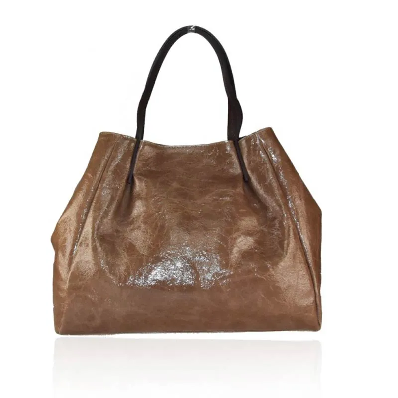 Genuine Leather Shoulder Bag with Patent Naplak Finish - Code 35215