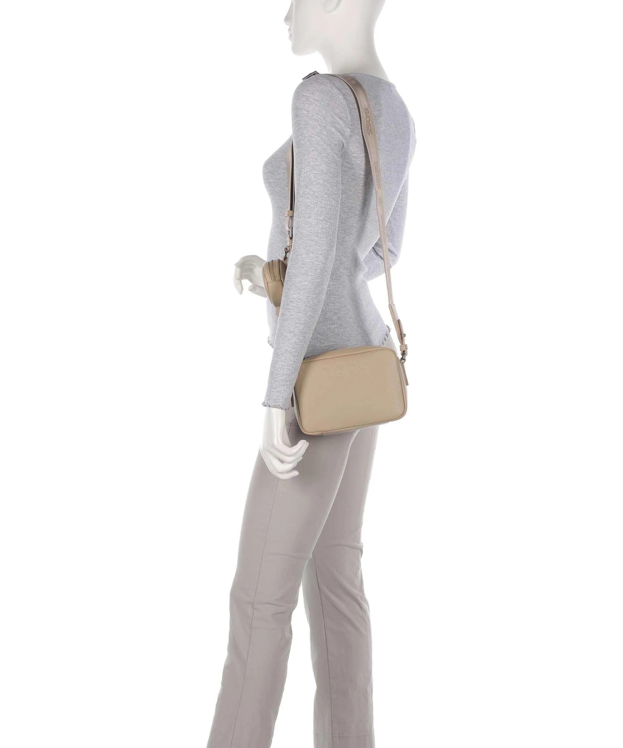 BOSS Addison Beige Synthetic Leather Crossbody Bag