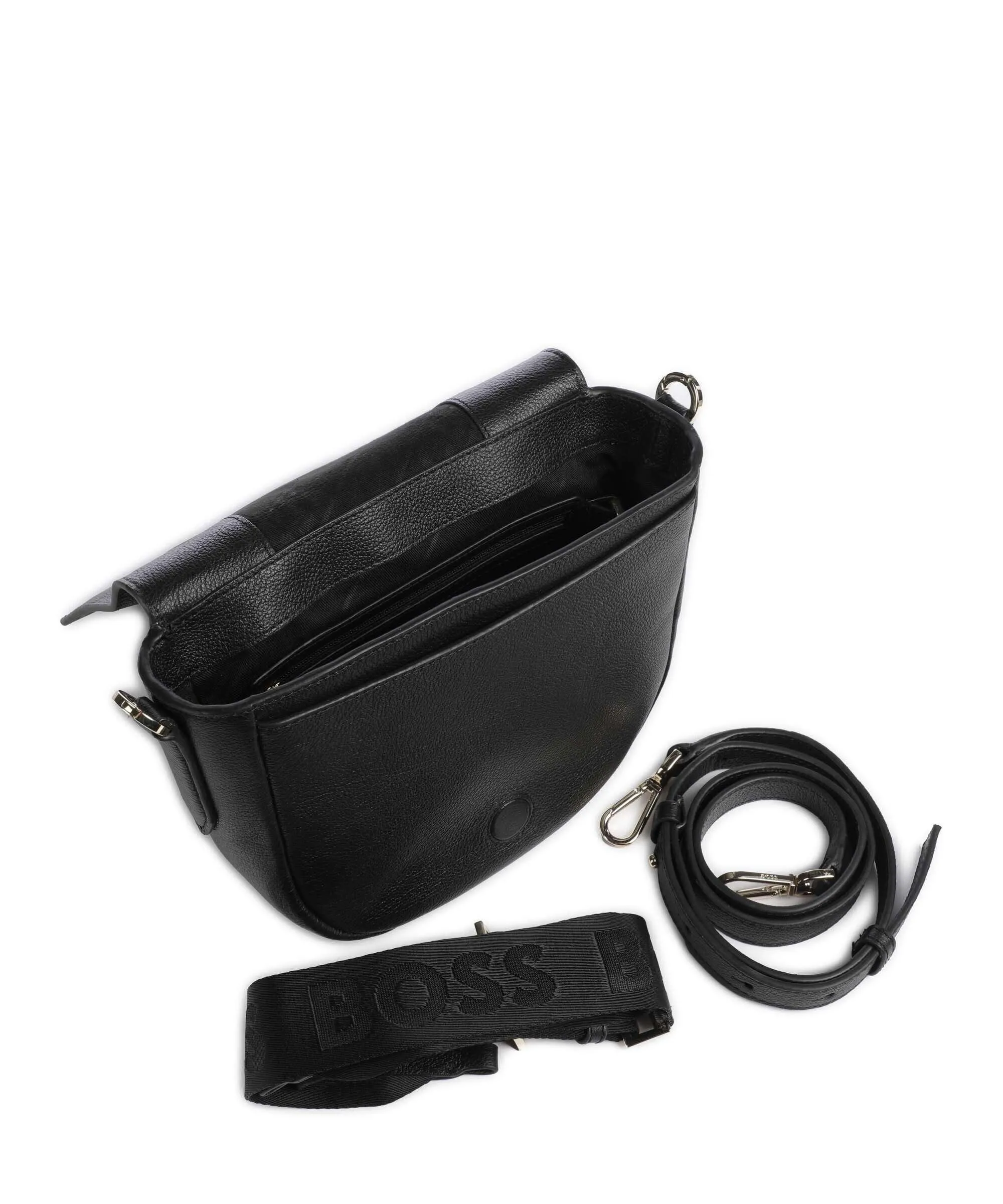 BOSS Alyce Black Granulated Leather Crossbody Bag