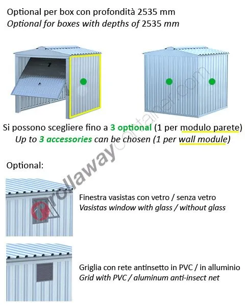 Box in lamiera zincata altezza pareti 2110 mm con porta basculante