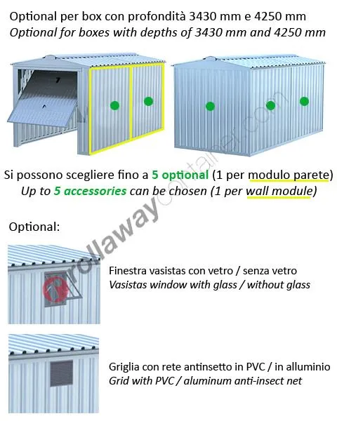 Box in lamiera zincata altezza pareti 2110 mm con porta basculante
